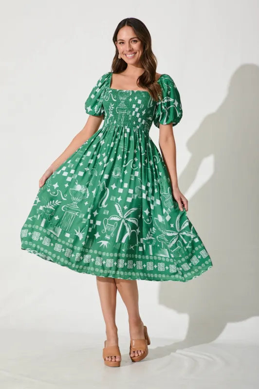 Mariam Midi Dress In Green With White Print sold by St Frock
