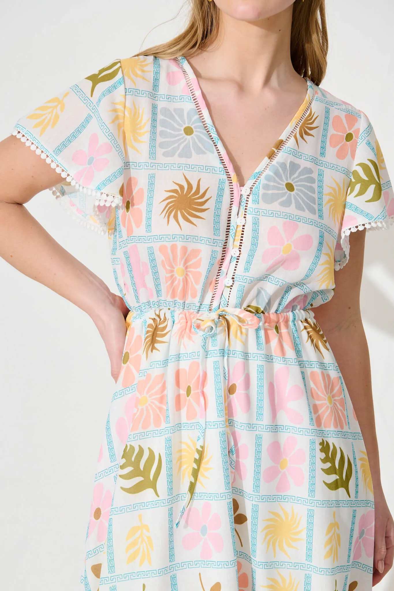 Blossomvale Midi Dress In Pastel Multi Print Linen Blend sold by St Frock product image thumbnail 5