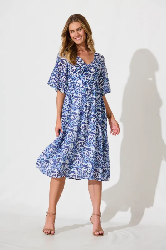 Angie Midi Dress In Blue With Navy Floral Print sold by St Frock