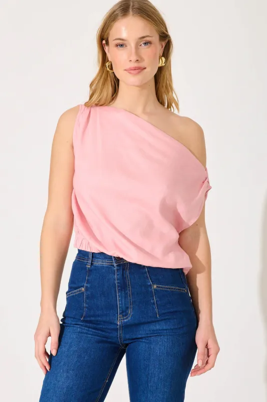 Lucille Top In Pink Cotton Linen sold by St Frock