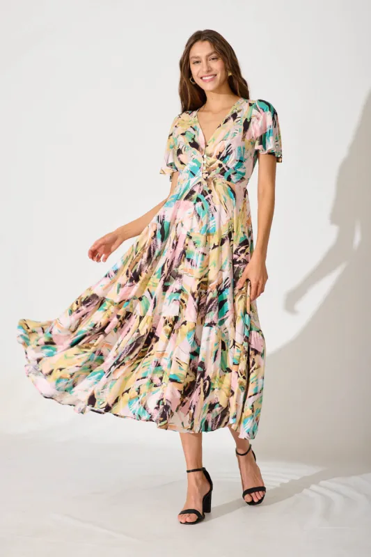 Nevada Maxi Dress In Multi Brushstroke Print sold by St Frock