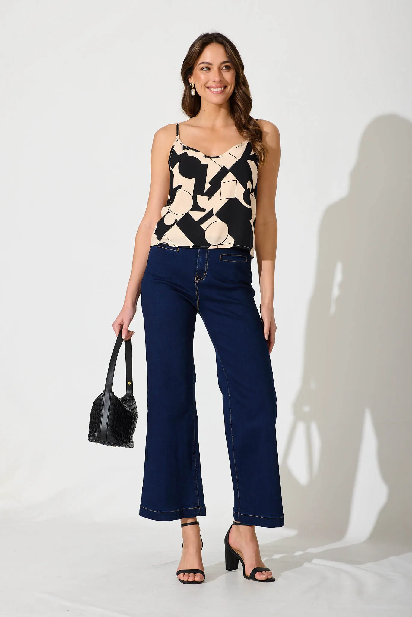 Negroni Cami Top In Cream With Black Geometric Print sold by St Frock product image thumbnail 4