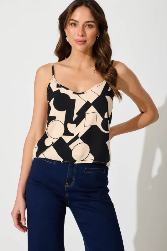 Negroni Cami Top In Cream With Black Geometric Print sold by St Frock