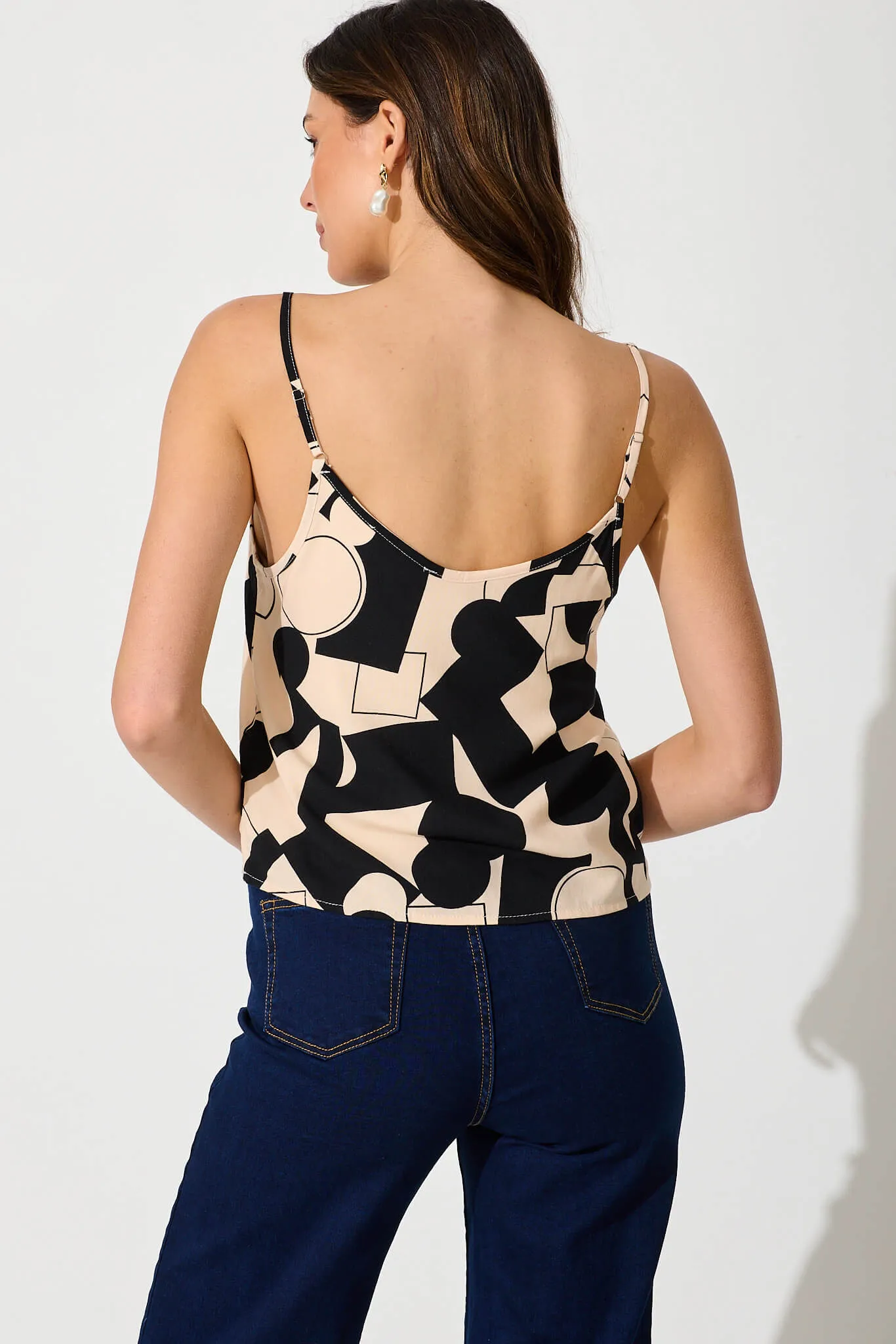 Negroni Cami Top In Cream With Black Geometric Print sold by St Frock product image thumbnail 3