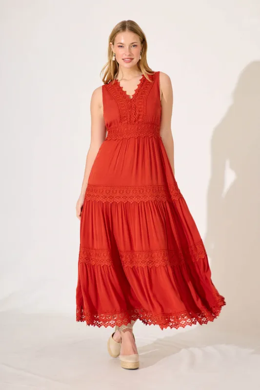 Monae Maxi Dress In Rust sold by St Frock