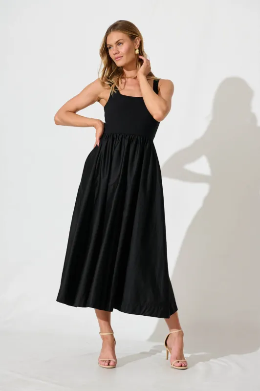 Momentum Maxi Dress In Black Cotton Sateen sold by St Frock