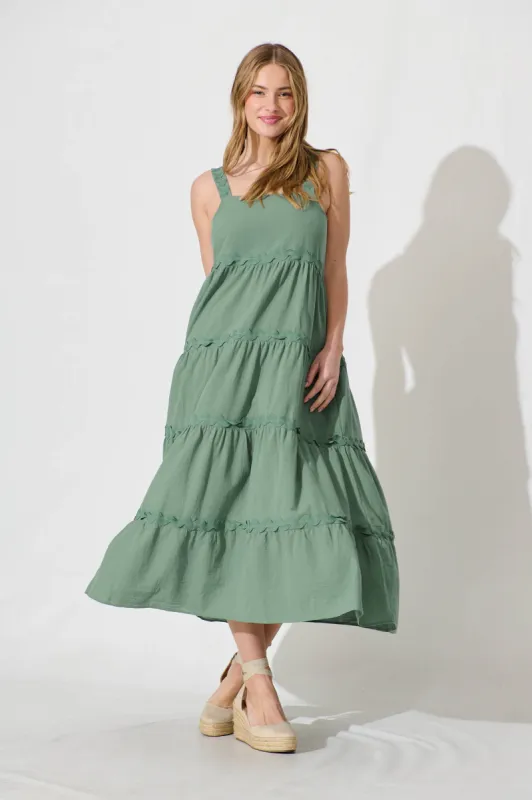 Hara Maxi Sundress In Teal Ric Rac Trim Cotton sold by St Frock