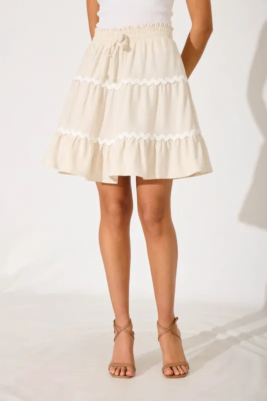 Quinn Skirt In Oat With Ric Rac Trim Linen Blend sold by St Frock