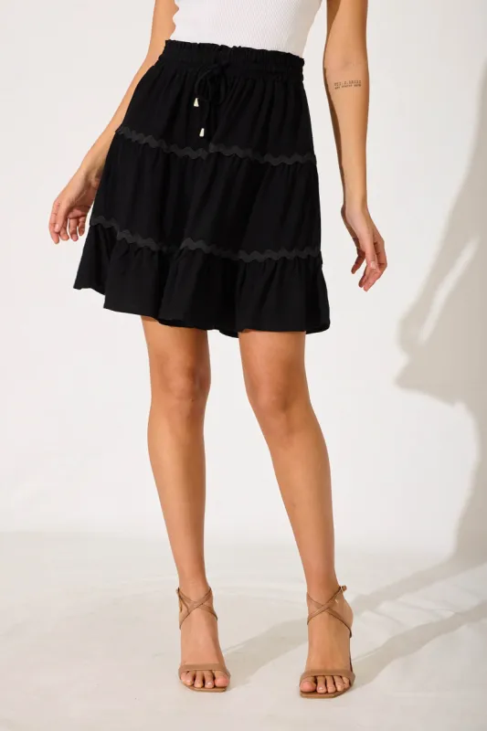 Quinn Skirt In Black With Ric Rac Trim Linen Blend sold by St Frock