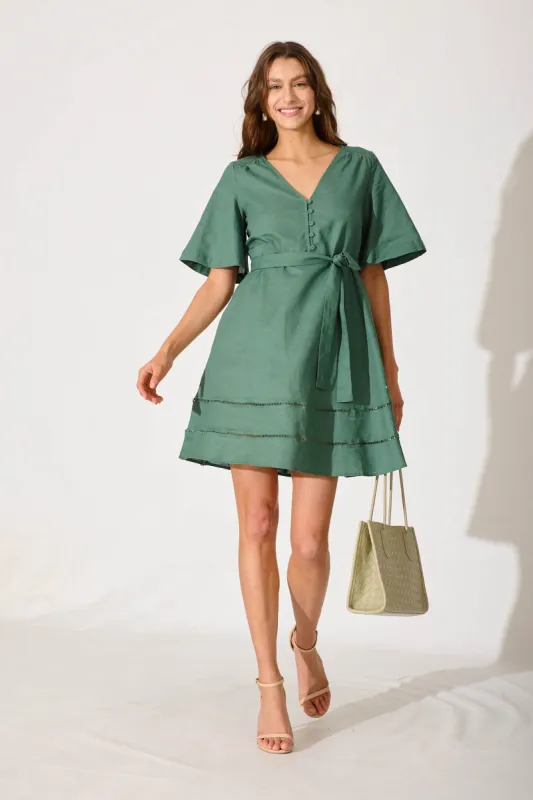 Mccartney Dress In Green Cotton Linen sold by St Frock
