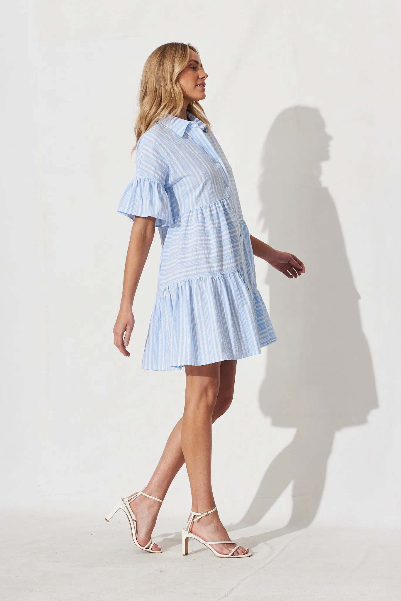 Freya Shirt Dress In Blue And White Stripe sold by St Frock product image thumbnail 3