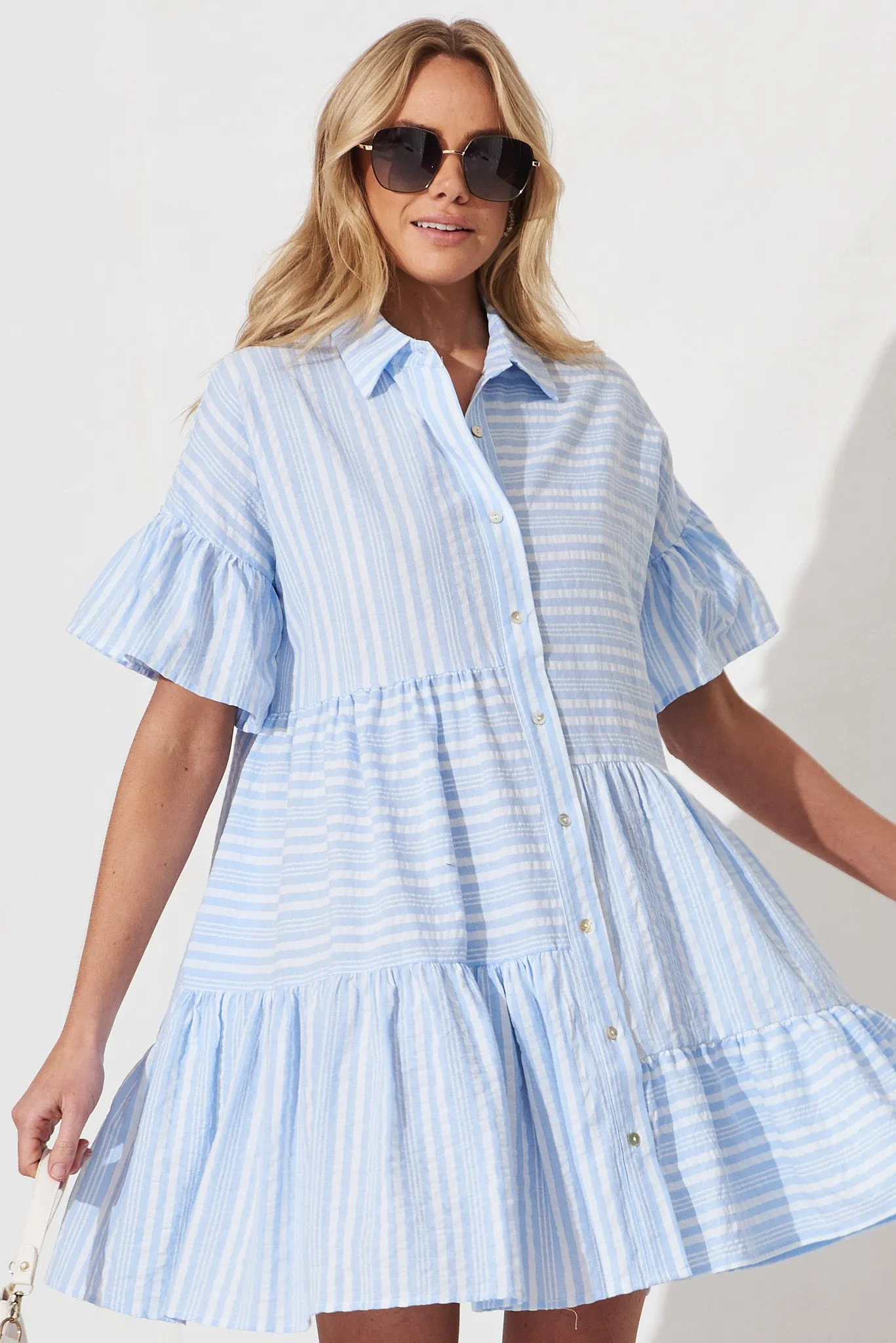Freya Shirt Dress In Blue And White Stripe sold by St Frock product image thumbnail 2