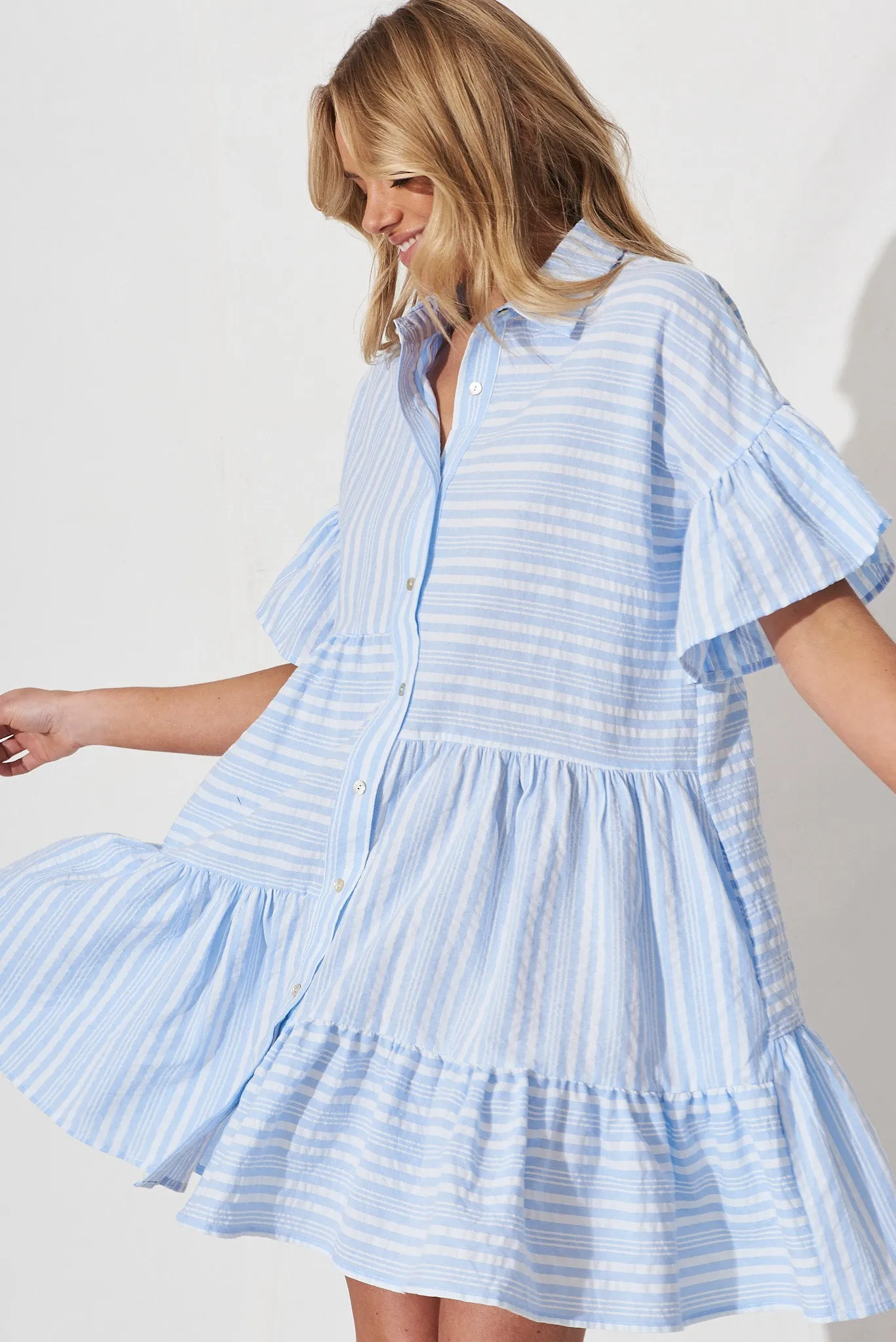 Freya Shirt Dress In Blue And White Stripe sold by St Frock product image thumbnail 5