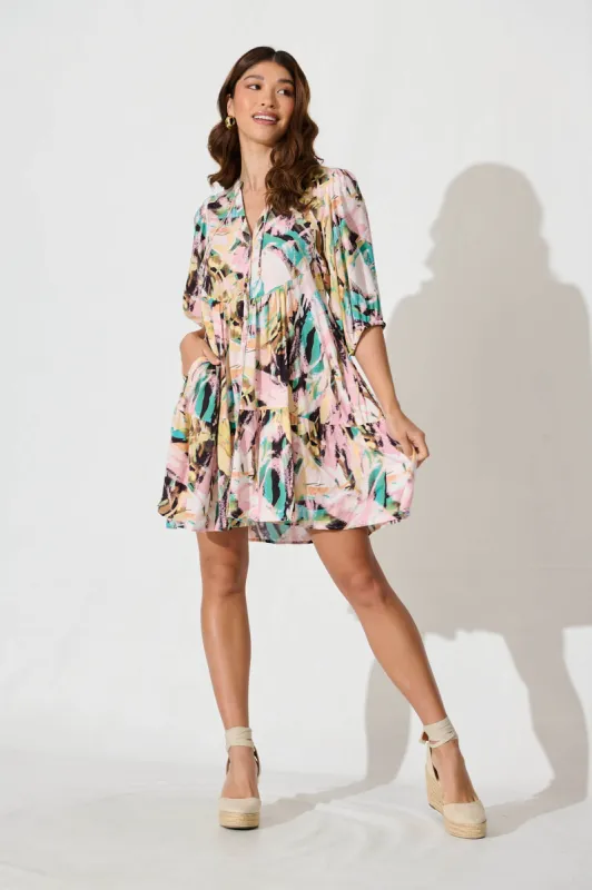 Emelyn Smock Dress In Multi Brushstroke Print sold by St Frock