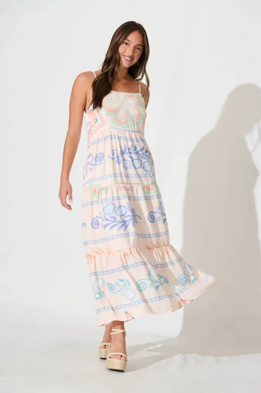 Luminara Maxi Sundress in Cream with Multi Linen Blend sold by St Frock