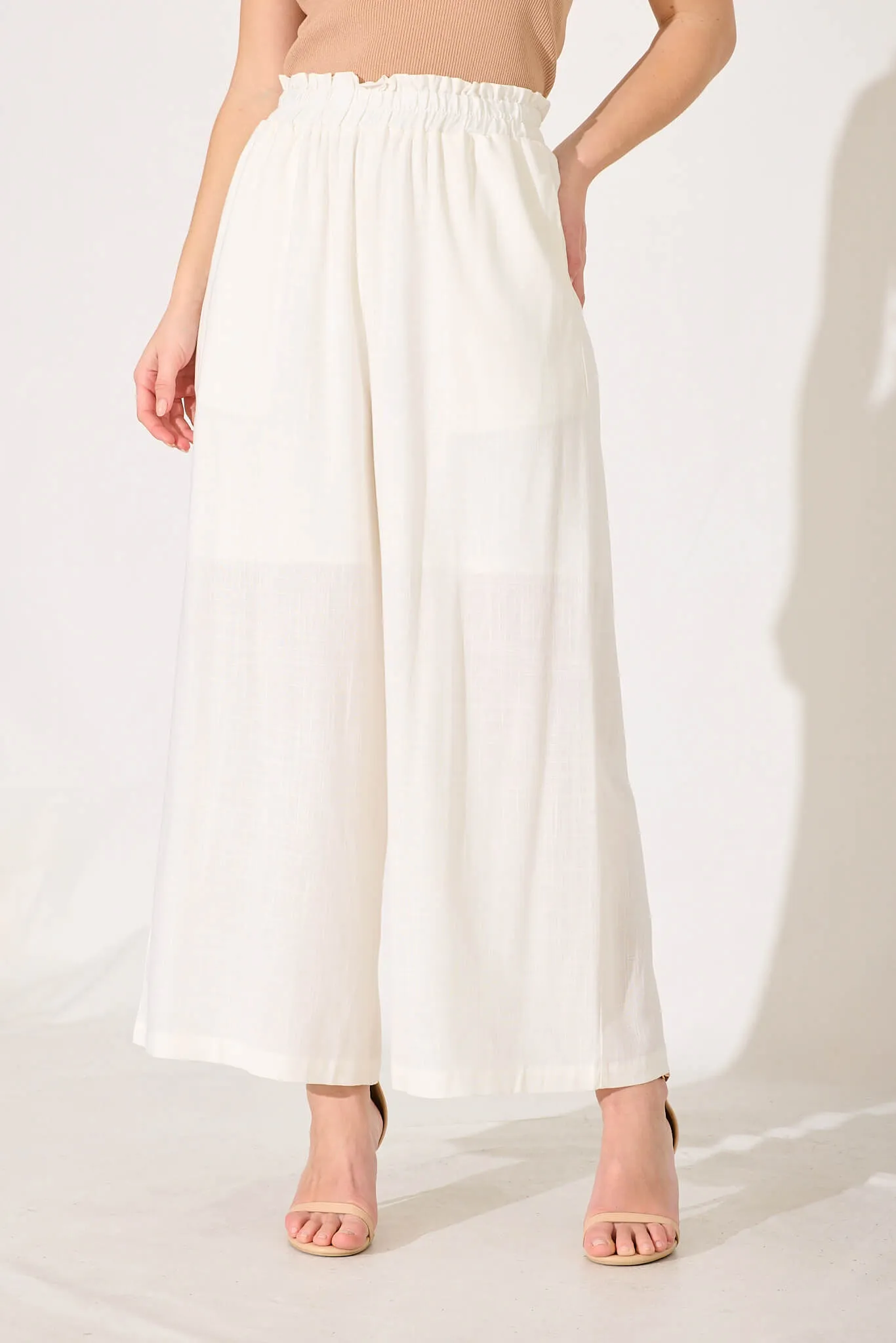 Nicole Pant In White Linen Blend sold by St Frock