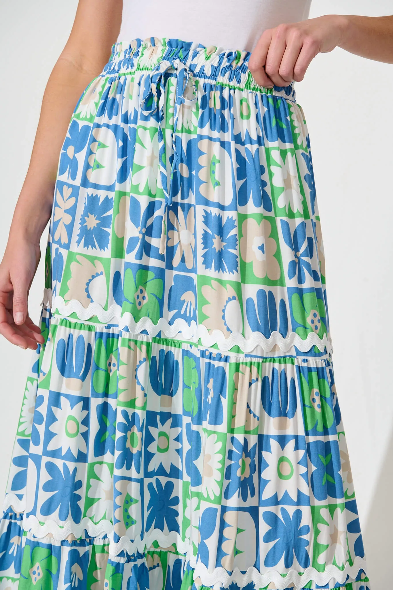Freedom Maxi Skirt In Blue Print With White Ric Rac Trim sold by St Frock product image thumbnail 5