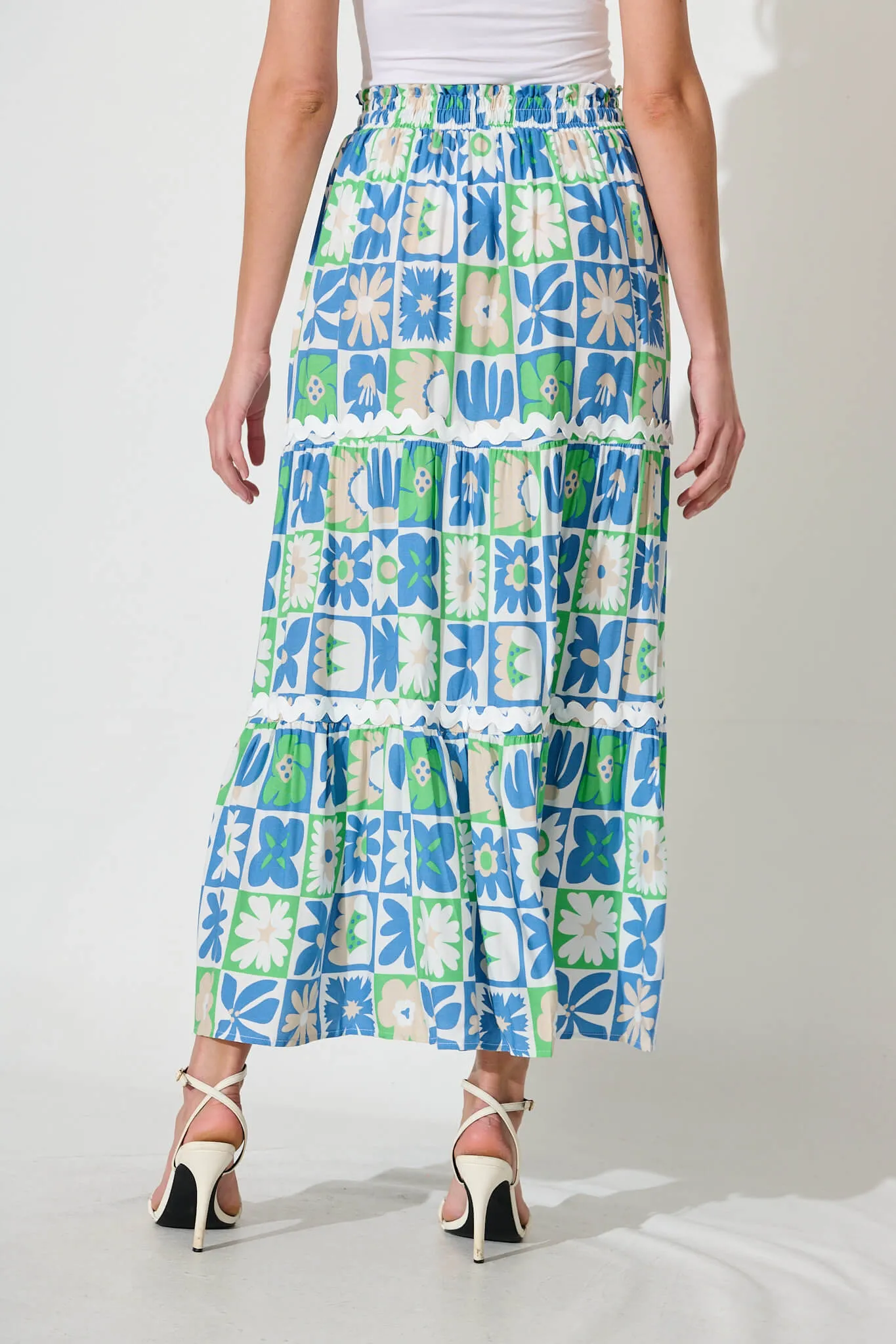 Freedom Maxi Skirt In Blue Print With White Ric Rac Trim sold by St Frock product image thumbnail 3