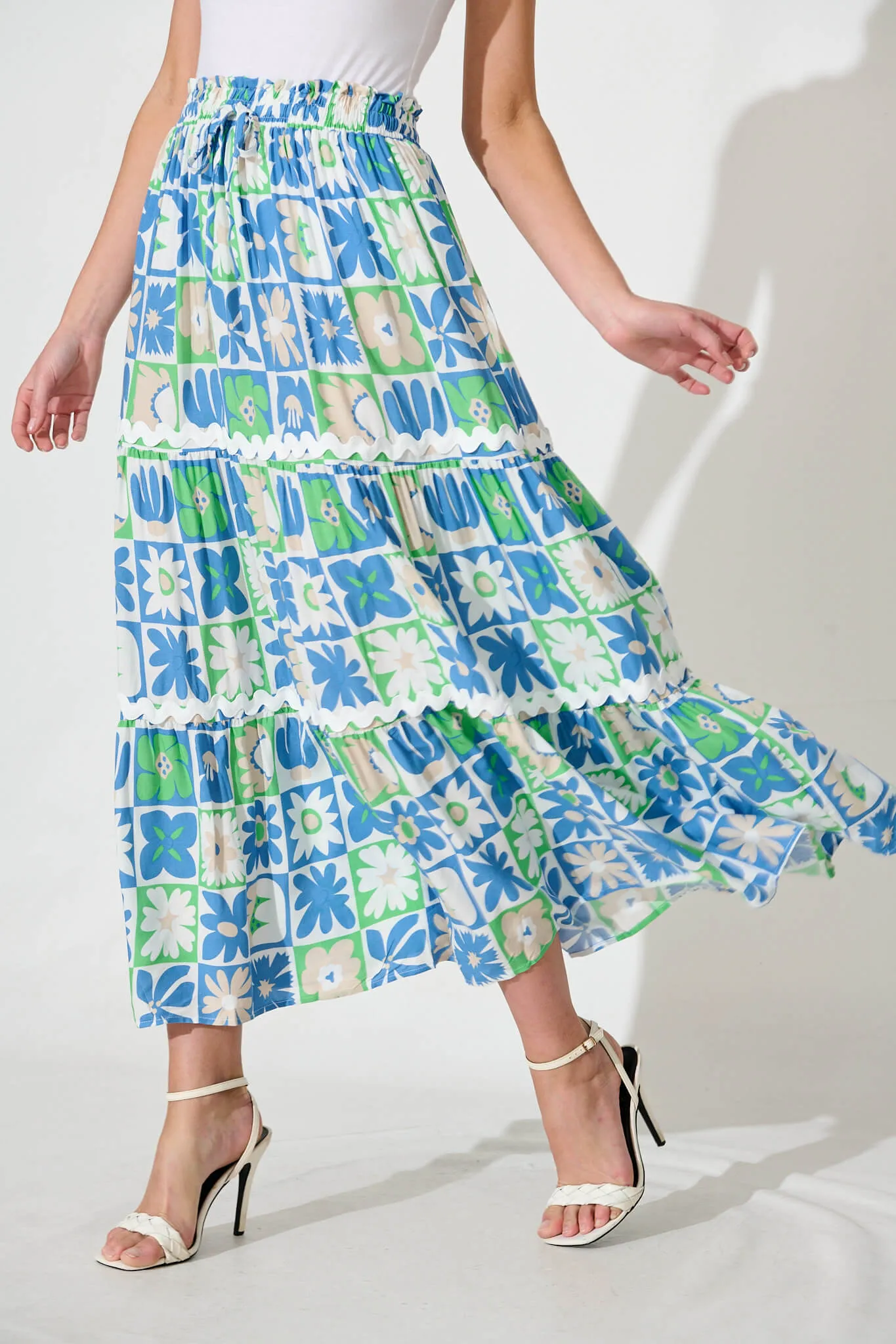 Freedom Maxi Skirt In Blue Print With White Ric Rac Trim sold by St Frock product image thumbnail 2