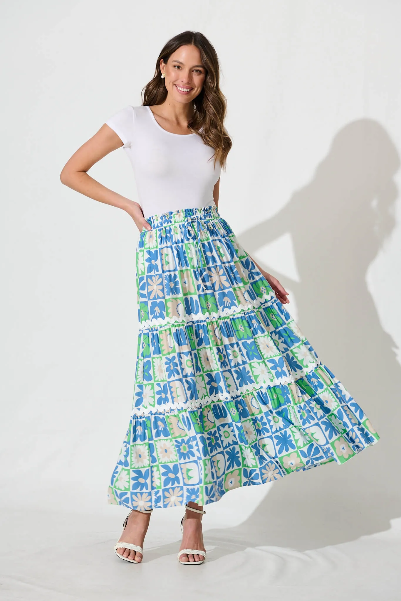 Freedom Maxi Skirt In Blue Print With White Ric Rac Trim sold by St Frock product image thumbnail 4