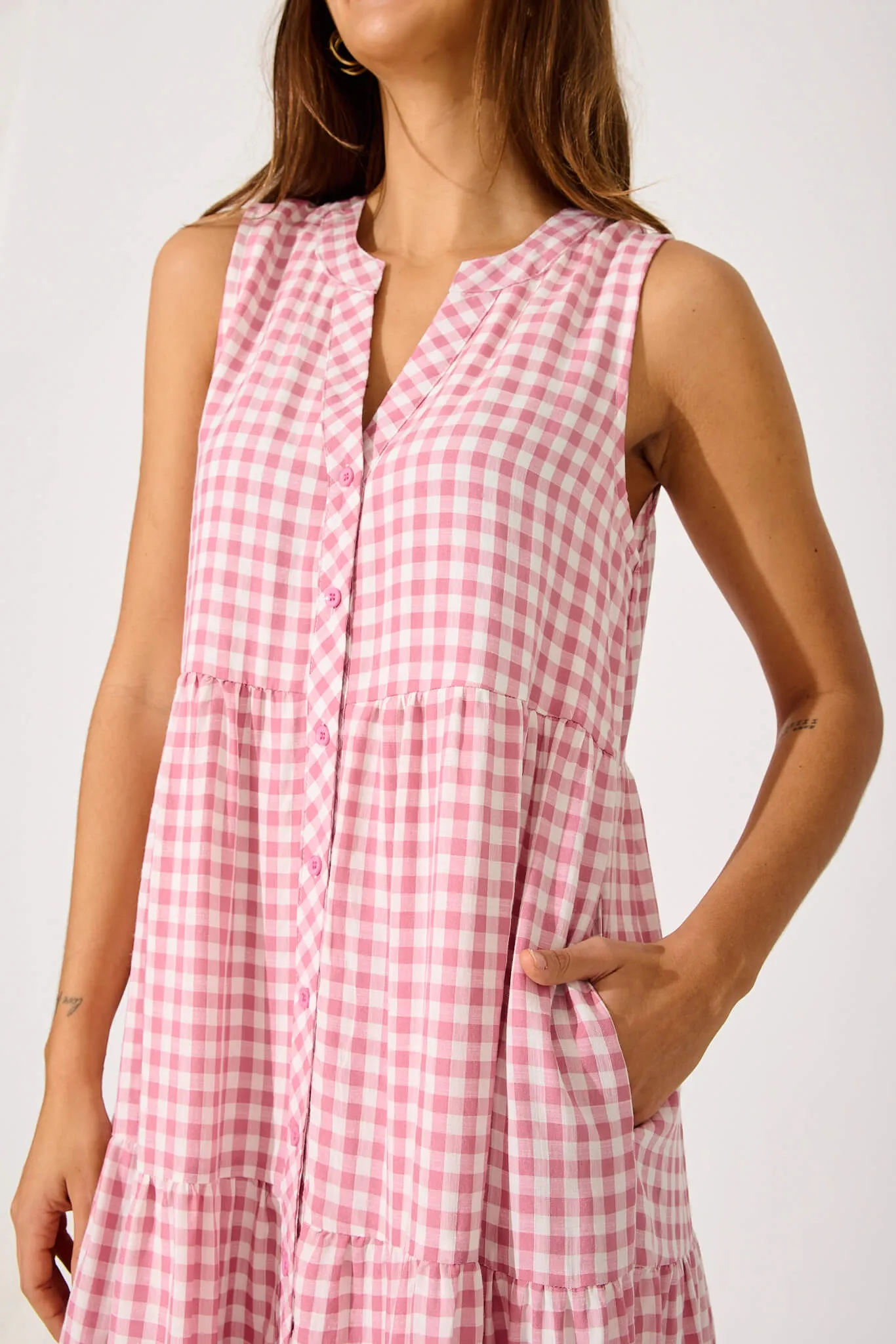 Jolly Midi Smock Dress In Pink Gingham Check Cotton Blend sold by St Frock product image thumbnail 5
