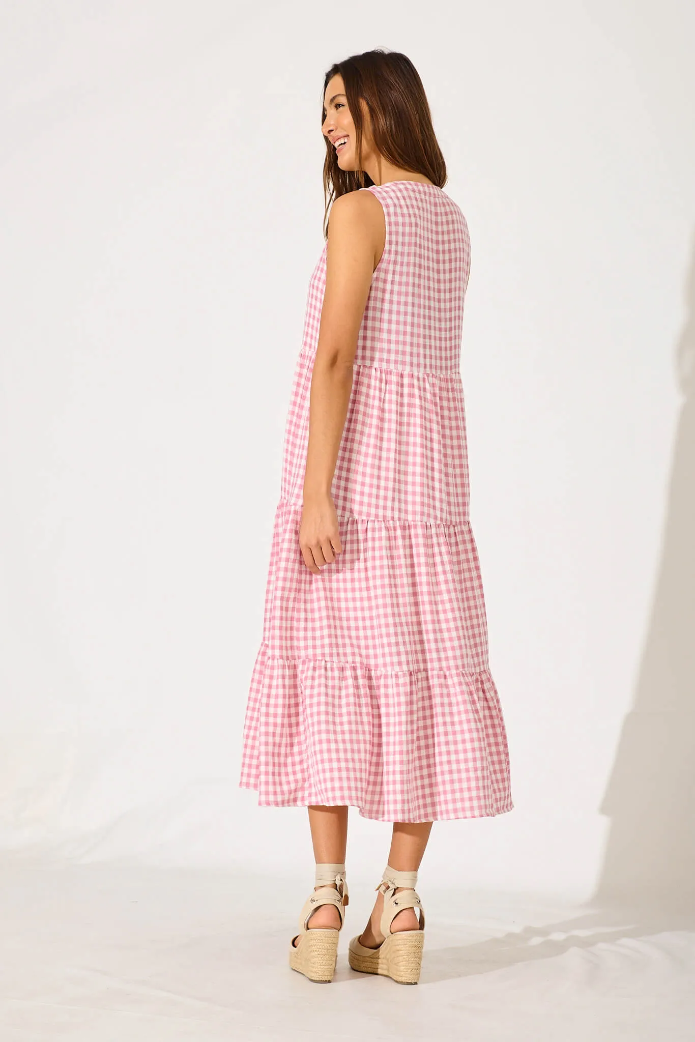 Jolly Midi Smock Dress In Pink Gingham Check Cotton Blend sold by St Frock product image thumbnail 4
