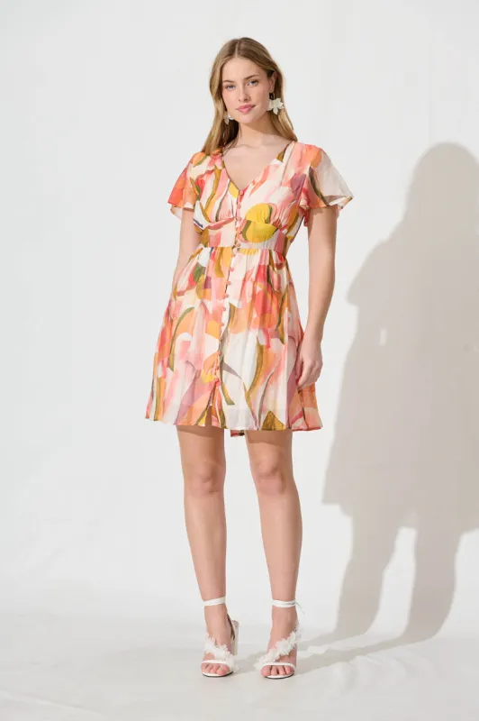 Josette Dress In White With Multi Apricot Floral sold by St Frock