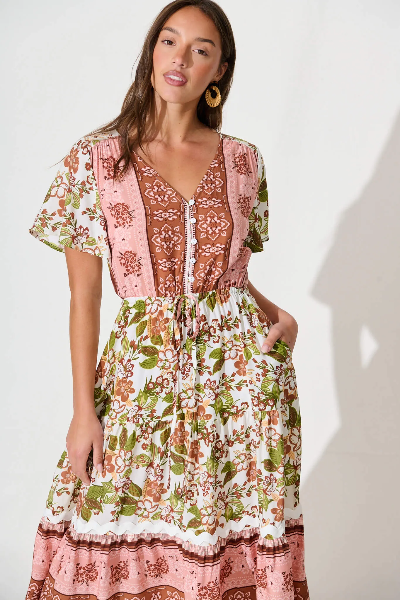 Joplin Midi Dress In Multi Boho Print With Ric Rac Trim sold by St Frock product image thumbnail 2