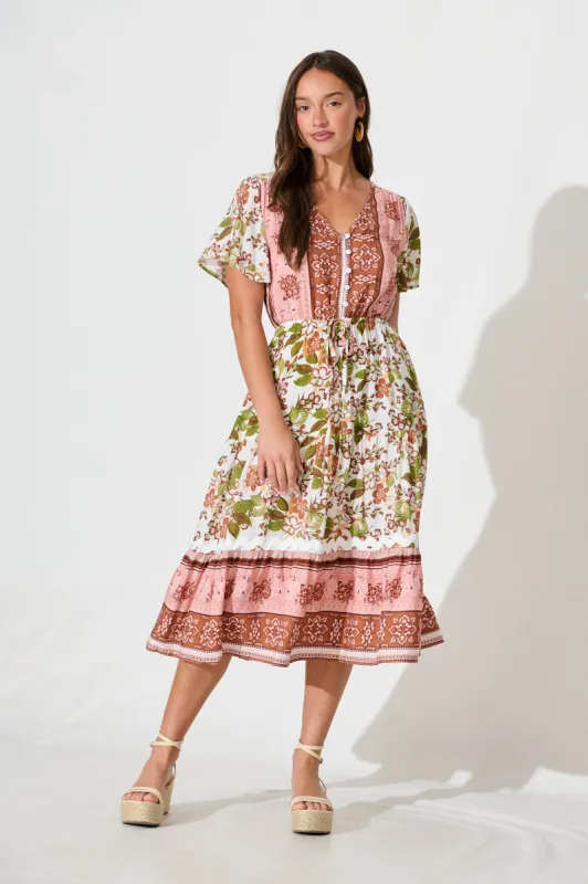 Joplin Midi Dress In Multi Boho Print With Ric Rac Trim sold by St Frock