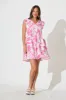 Anya Smock Dress In Pink With White Floral Print sold by St Frock