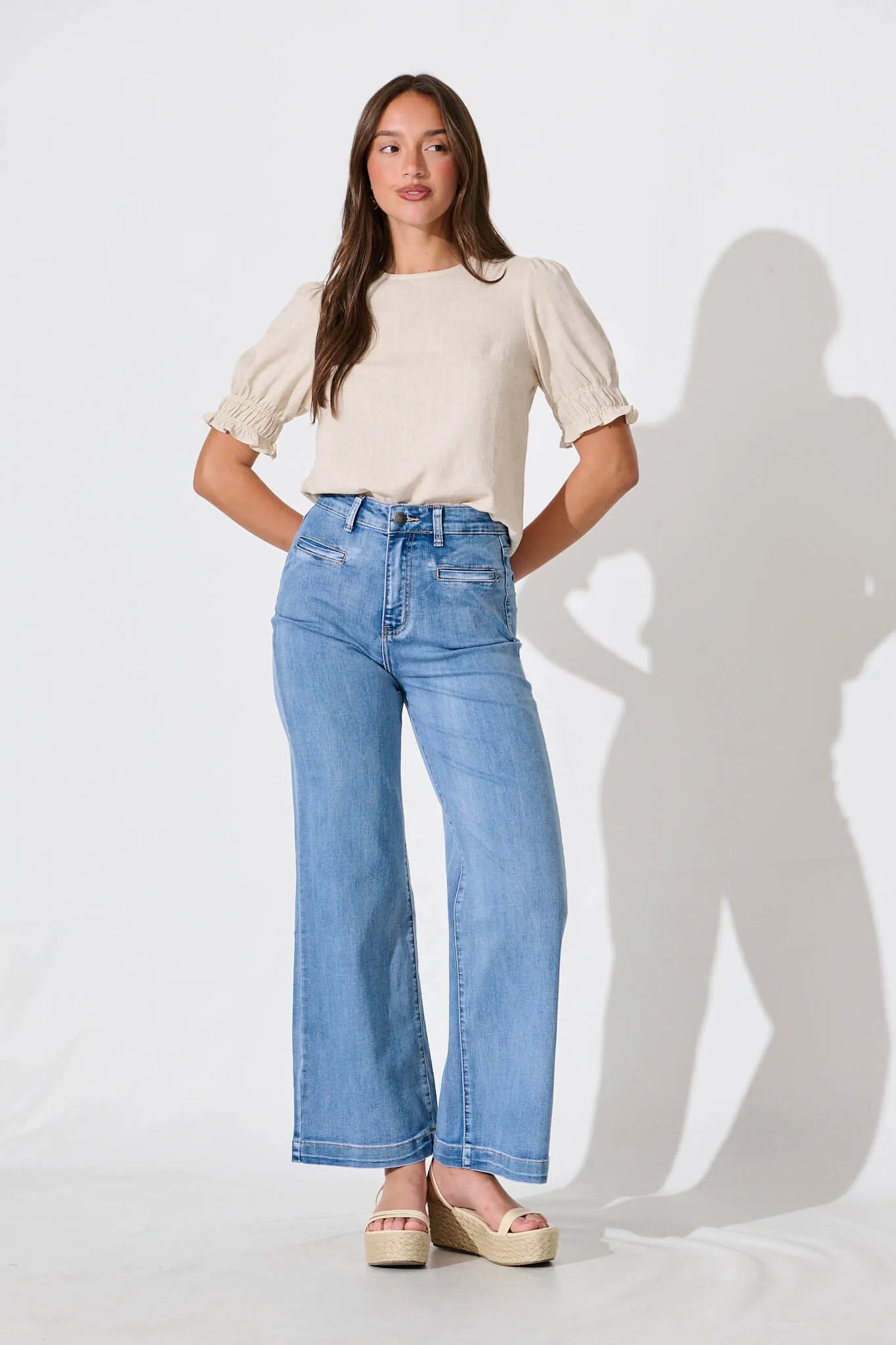 Melanie Top In Oatmeal Linen Blend sold by St Frock product image thumbnail 4