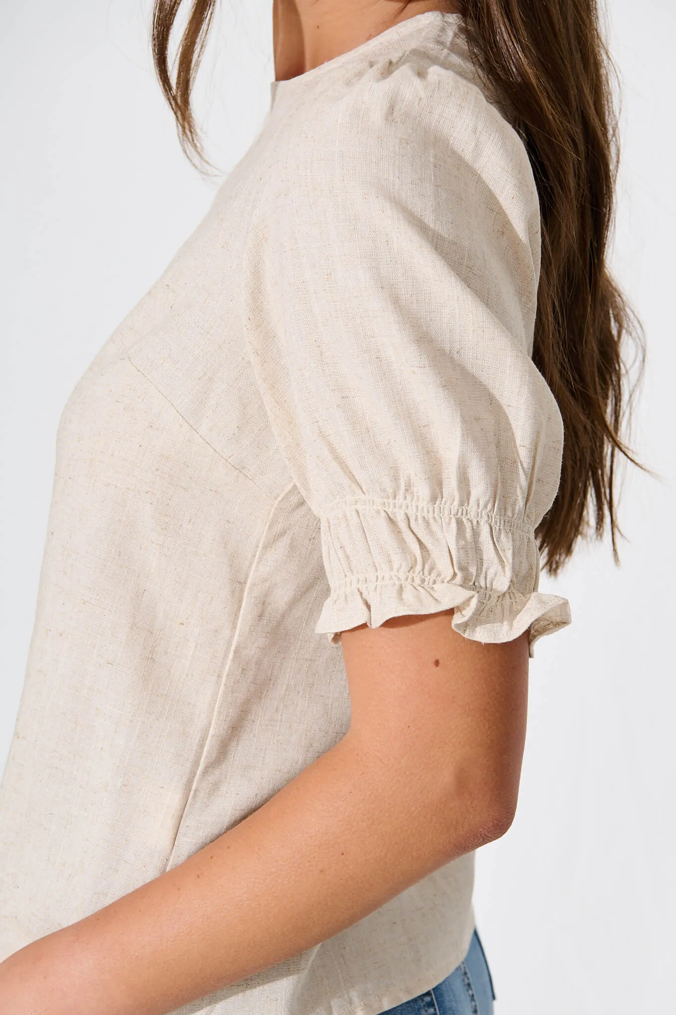 Melanie Top In Oatmeal Linen Blend sold by St Frock product image thumbnail 5