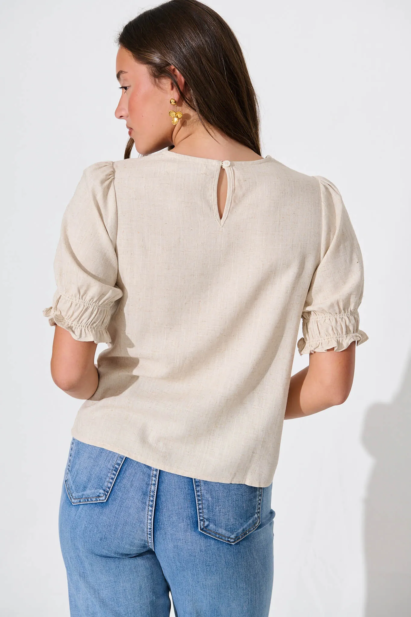 Melanie Top In Oatmeal Linen Blend sold by St Frock product image thumbnail 3