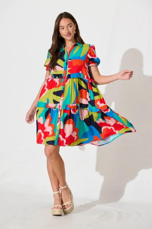 Power Of Love Shirt Dress In Navy Bright Multi Print sold by St Frock