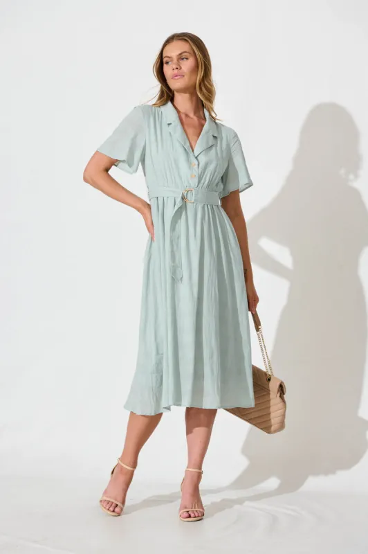 Seraphina Midi Dress In Pale Green Cotton sold by St Frock