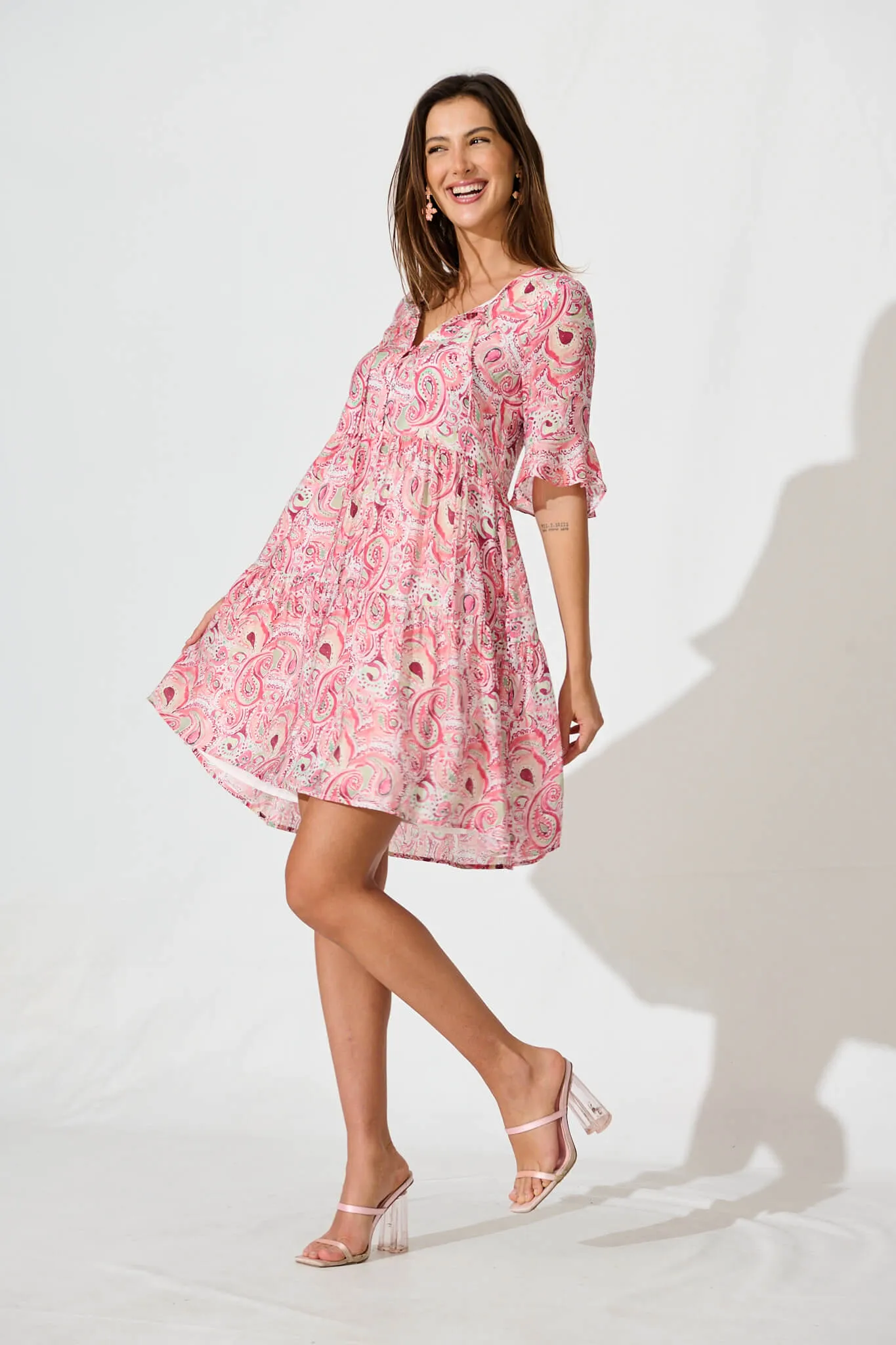 Torance Smock Dress In Pink With Multi Paisley sold by St Frock product image thumbnail 3