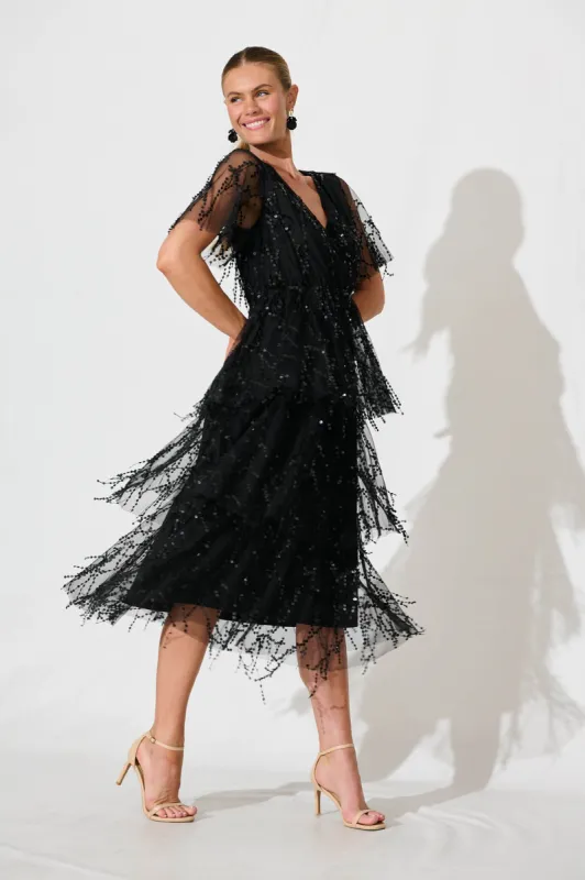 Catalina Midi Dress In Black Sequin sold by St Frock