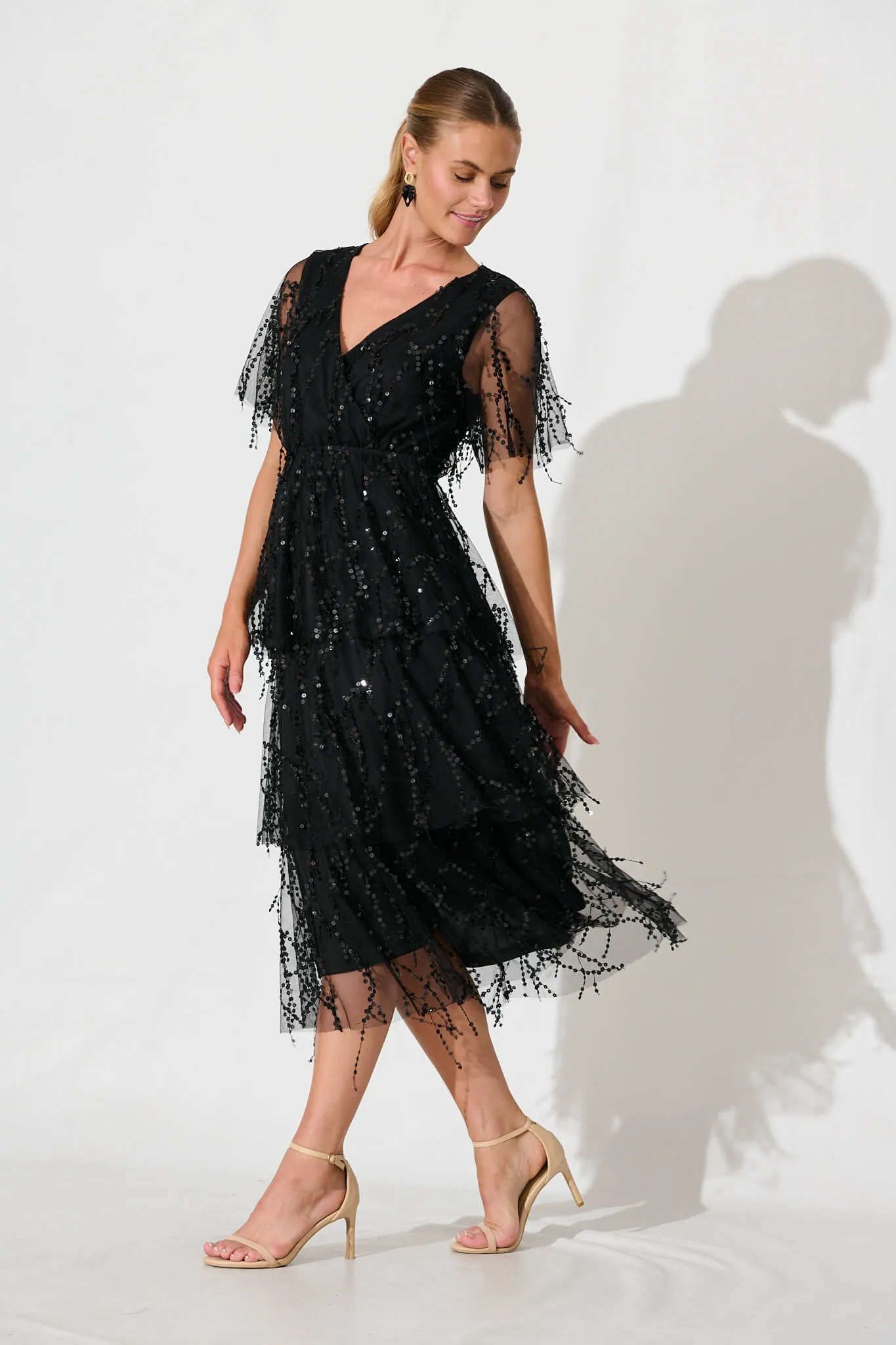 Catalina Midi Dress In Black Sequin sold by St Frock product image thumbnail 3