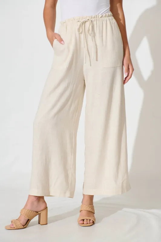 Morgan Pant In Oatmeal Linen Blend sold by St Frock