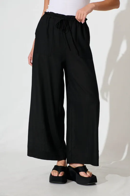 Morgan Pant In Black Linen Blend sold by St Frock