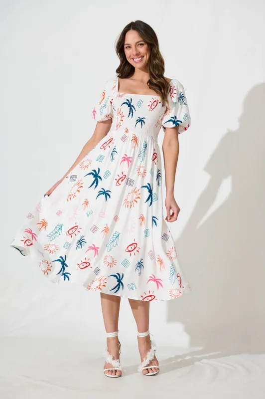 Mariam Midi Dress In White Print sold by St Frock