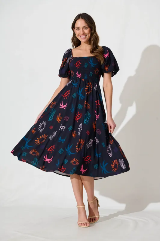 Mariam Midi Dress In Navy Print sold by St Frock