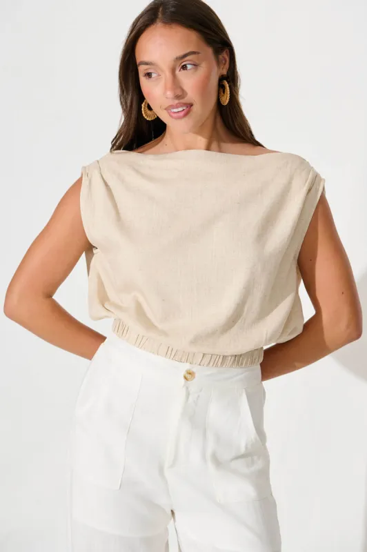 Lucille Top In Oatmeal Cotton Linen sold by St Frock