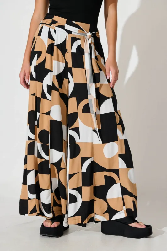 Hayes Pant In Beige With Black And White Geometric Print sold by St Frock