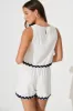 Fontaine Short in White Linen Blend with Navy Ric Rac Trim sold by St Frock