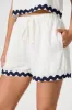 Fontaine Short in White Linen Blend with Navy Ric Rac Trim sold by St Frock