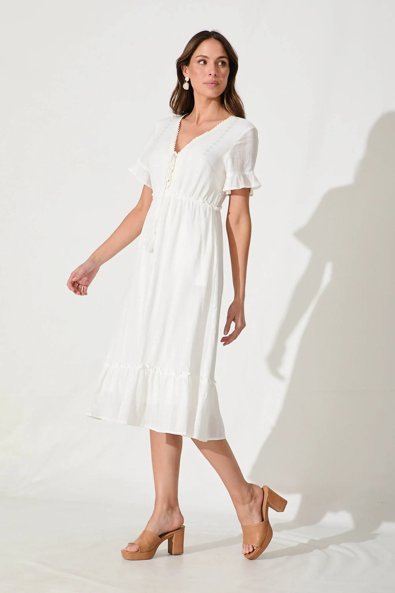 Clea Midi Dress in White Cotton sold by St Frock product image thumbnail 3