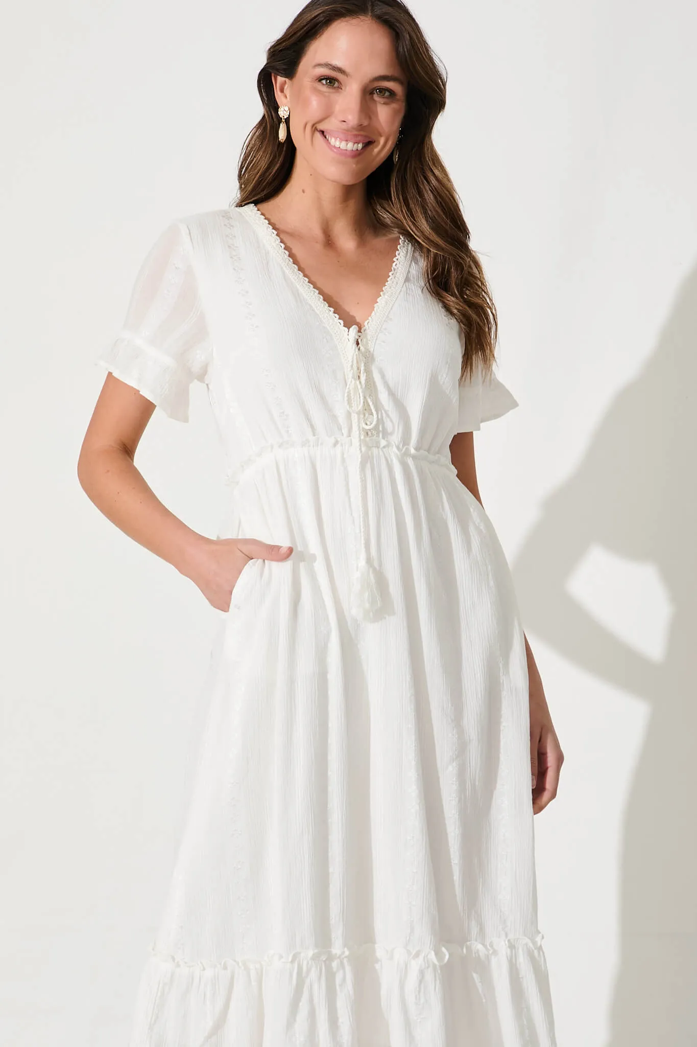 Clea Midi Dress in White Cotton sold by St Frock product image thumbnail 2