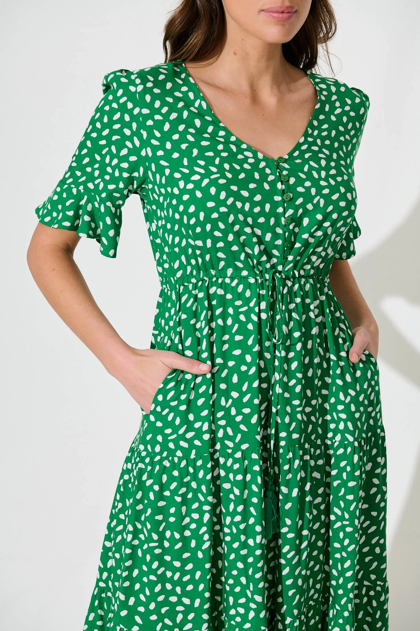 PRE ORDER Raphaelle Midi Dress in Green with White Speckle sold by St Frock product image thumbnail 5