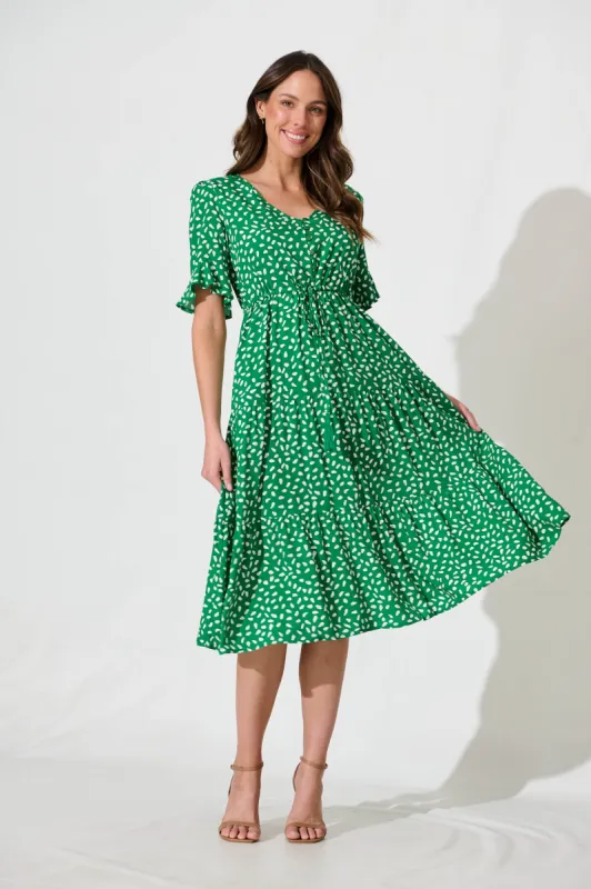 PRE ORDER Raphaelle Midi Dress in Green with White Speckle sold by St Frock